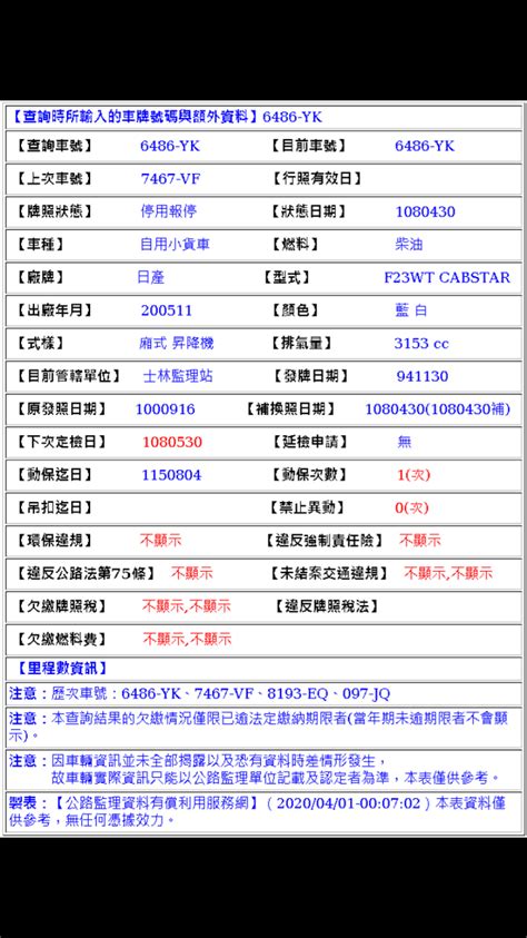 查詢時所輸入的車牌號碼與額外資料|公路監理資料有償利用服務網